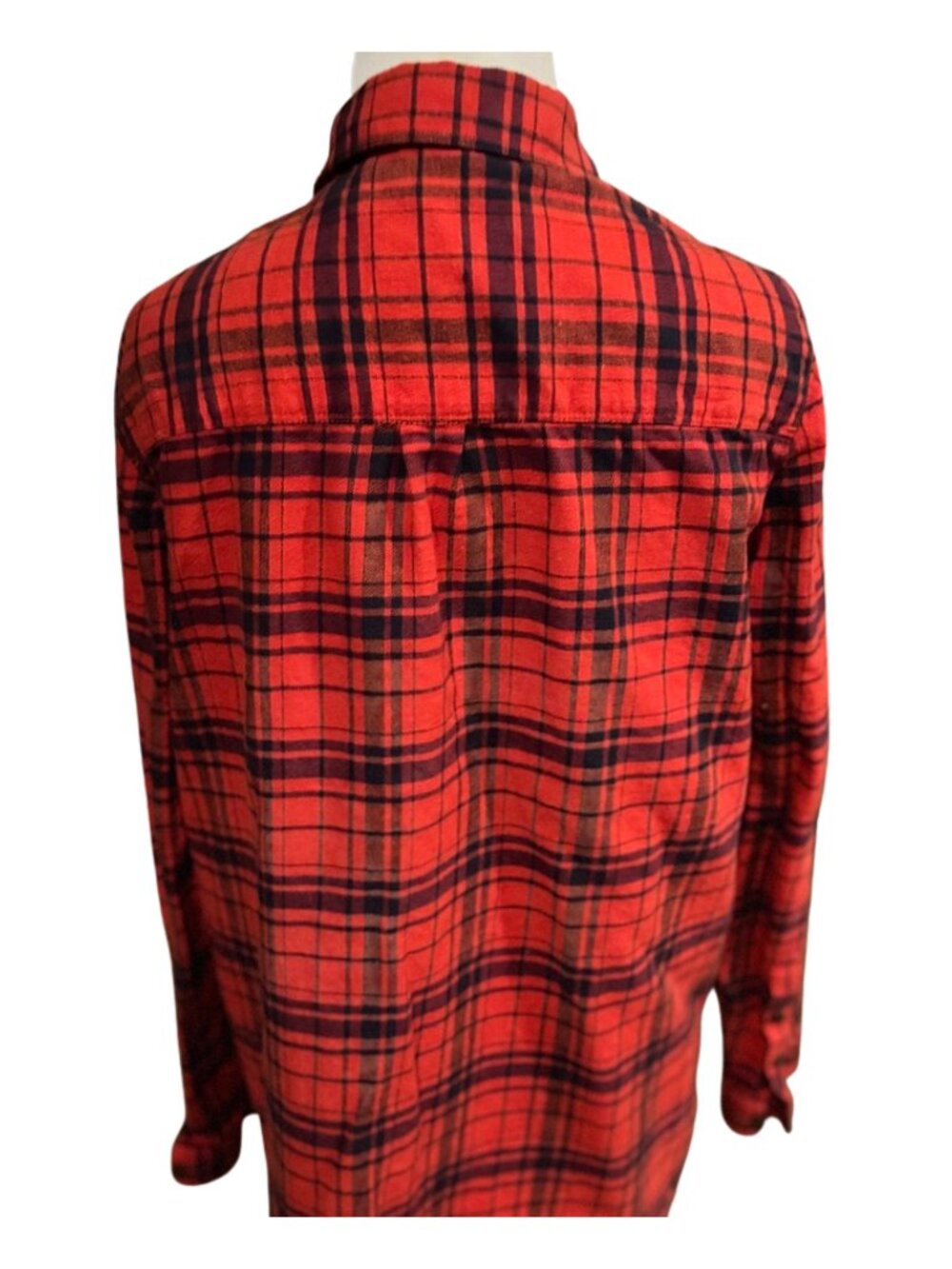Madewell Flannel Ex-Boyfriend Shirt in Women's Large, Navy & Red Plaid - Picture 4 of 5